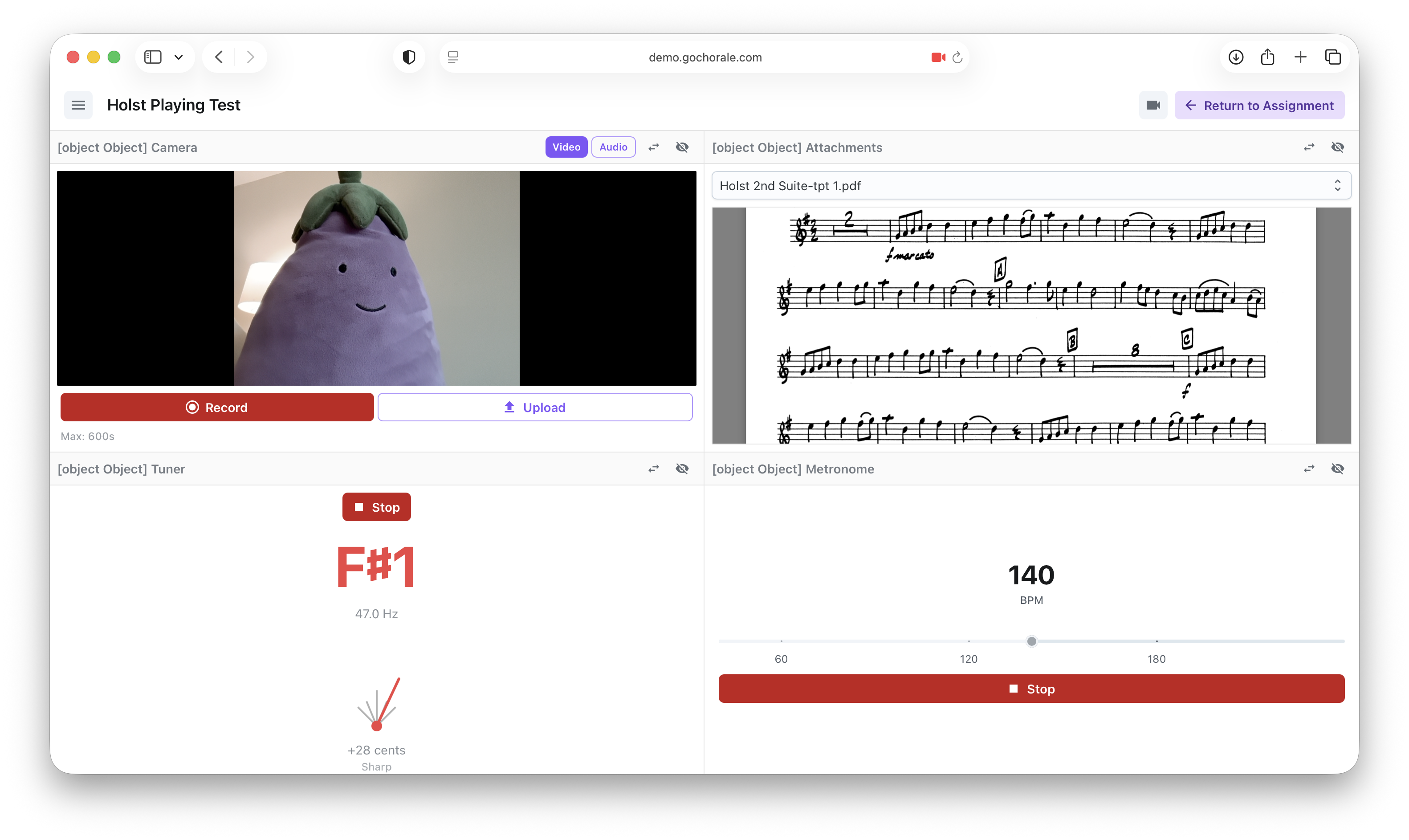 Studio interface with record button, waveform display, and submit button