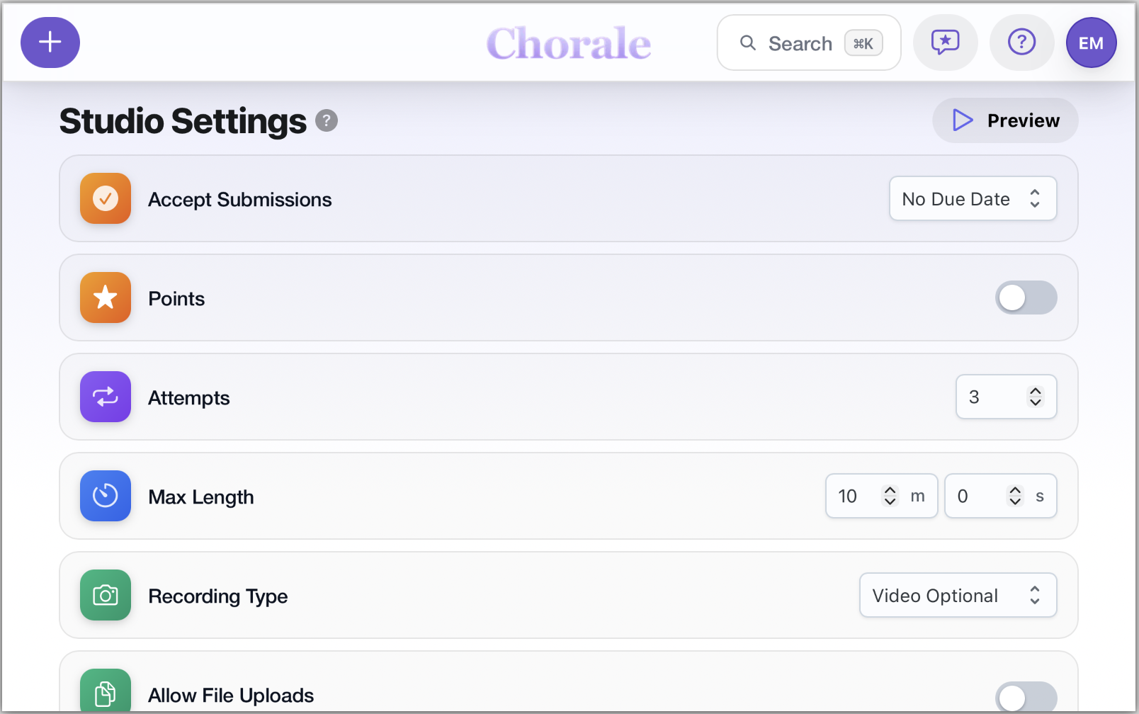 A teacher creating a Chorale assignment — uploading sheet music and setting the tempo.